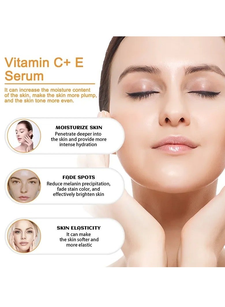 Vitamin C Plus E Serum, Vitamin C Hyaluronic Acid Serum With Ce Ferulic Acid, Lightweight Extremely Effective Potent Anti Aging Whitening Facial Serum For Acnes, Removing Dark Spots, Brightening Skin