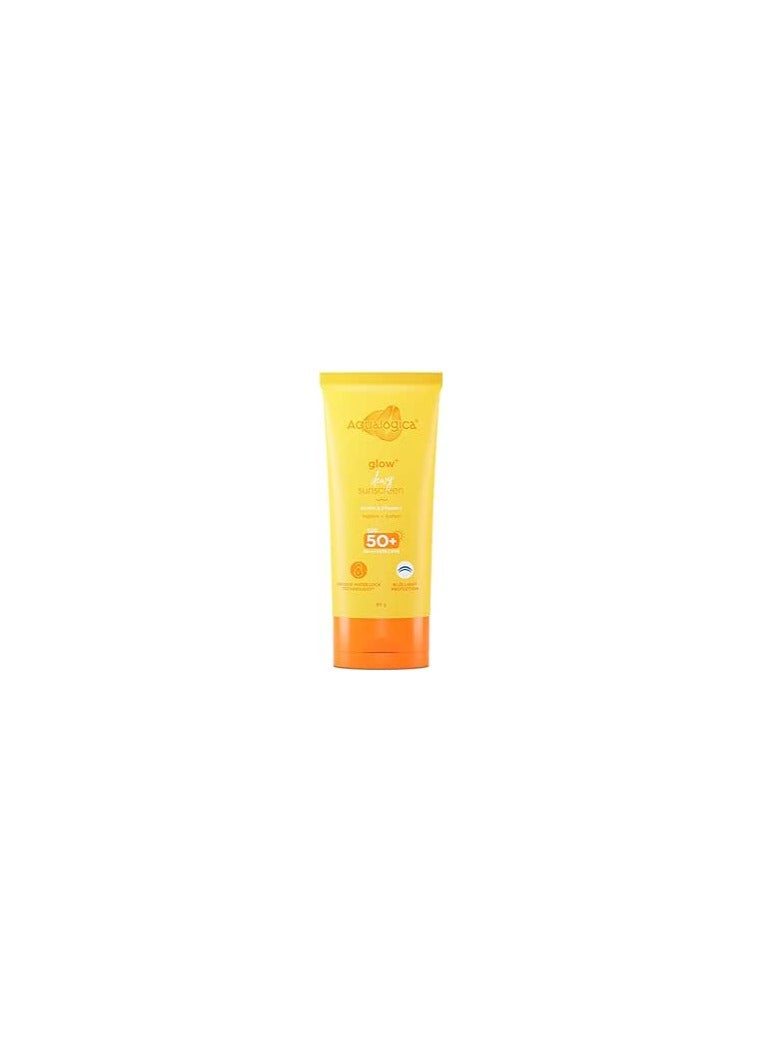 Glow+ Dewy Lightweight & Hydrating Sunscreen with SPF 50+ & PA++++ for UVA/B & Blue Light Protection & No White Cast for Men & Women -Oily, Combination & Glowing Skin -80g