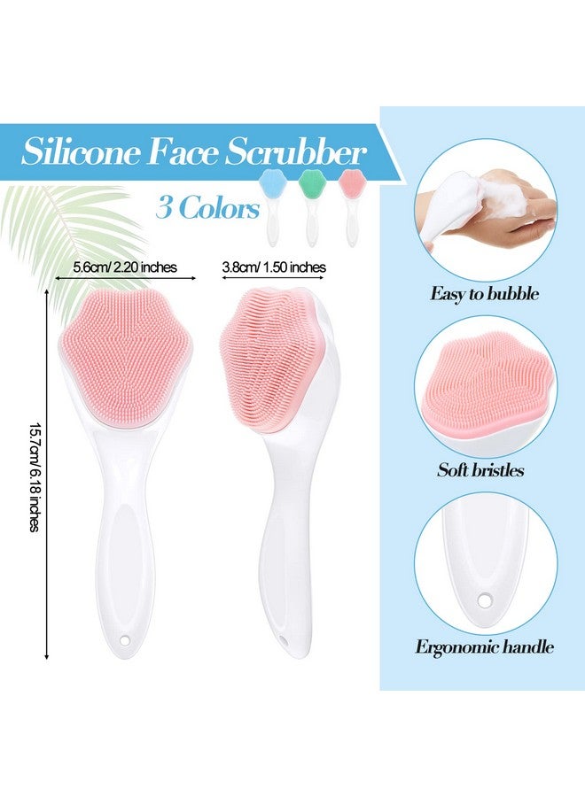 3 Pieces Silicone Face Scrubber With Handle Handheld Silicone Facial Cleansing Brush With 3 Pieces Double Sided Lip Brush Tool Manual Face Exfoliator Brush For Massage Blackhead Cleaning 3 Colors