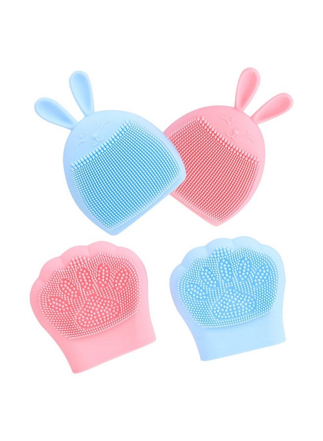 4Pcs Facial Cleansing Brush Silicone Face Scrubber Cat Paw Bunny Ear Shape Face Exfoliator Facial Deep Cleanser Blackhead Removing Tool