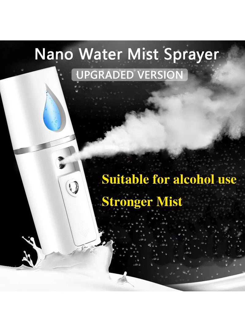 Portable Nano Facial Mister, USB rechargeable Mini Facial Steamer, Facial Handy Mist Sprayer with Mirror Design on Top Nano negative ion cold spray for Skin Care & Facial Body Moisturized, (White)