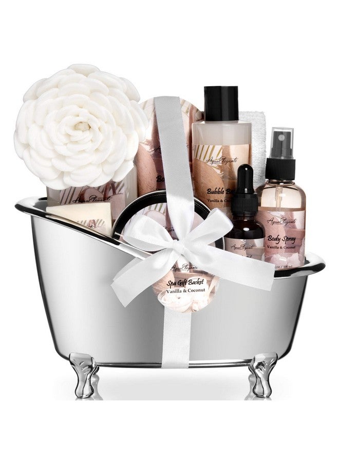 Spa Gift Baskets For Women Luxury Bath Set With Coconut & Vanilla Spa Kit Includes Body Wash Bubble Bath Lotion Body Butter Soap Body Spray Shower Puff And Towel