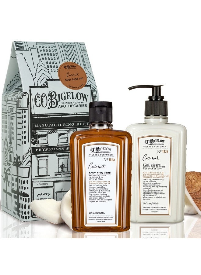 C.O. Bigelow Apothecary Duo Coconut Body Care Gift Box With Body Soap & Lotion Gift Set Of Two Moisturizing Lotion & Liquid Body Wash For Dry Skin 10Fl Oz Each