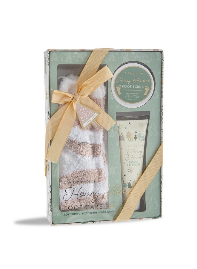 Bath And Body Gift Set Foot Spa Set With Fuzzy Socks Lotion And Scrub (Honey Almond)