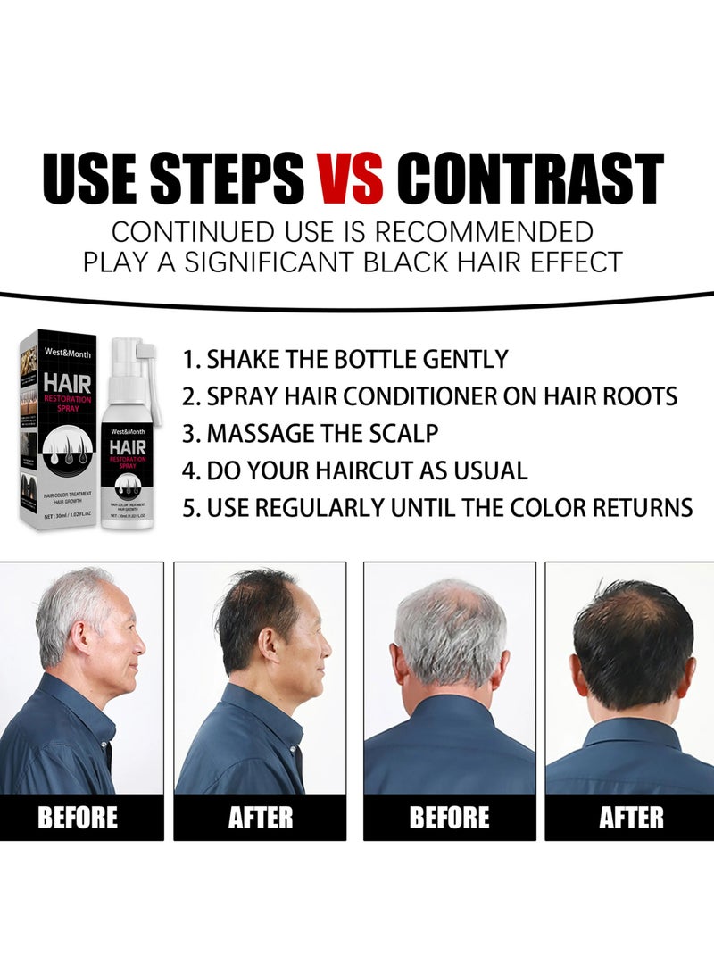 Hair Restoration Spray, 30ml Anti White Hair Darkening Spray, Hair Scalp Nourish Anti Gray Hair Herbal Spray, Glitter Hair Care Serum For Men And Women
