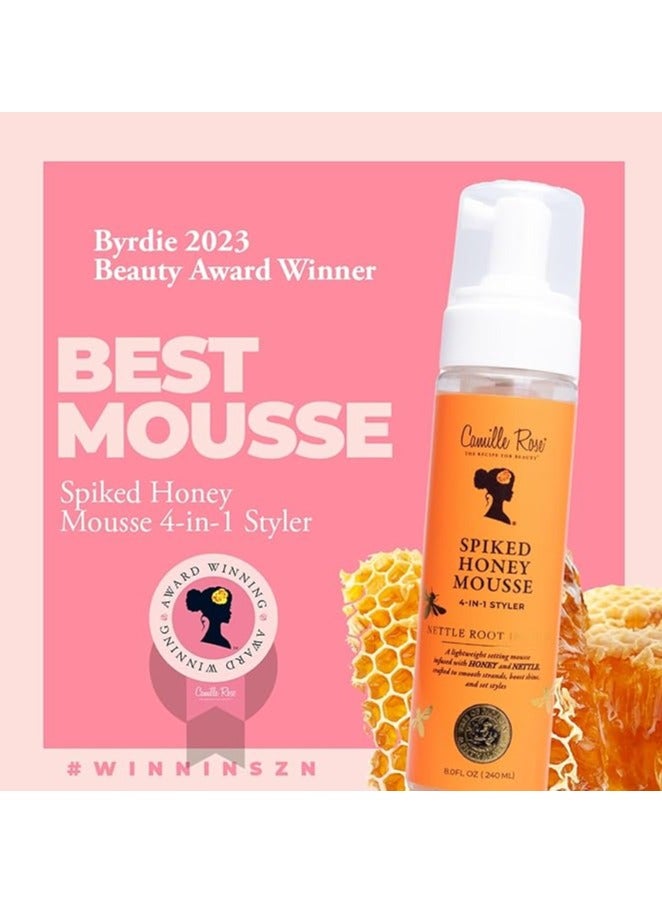 Rose Spiked Honey Mousse (4-in-1) Hair Styler to Define Curls and Hold Styles -With Honey and Nettle Root- (8 fl Oz, 240 mL)