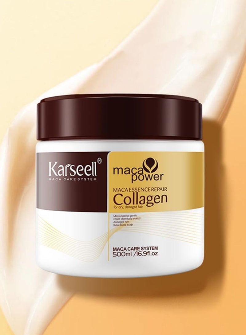 Karseell Collagen Maca Hair Treatment Deep Repair Conditioning Hair Mask Argan Oil Coconut Oil Essence for All Hair Types 16.90 Fl oz 500ml