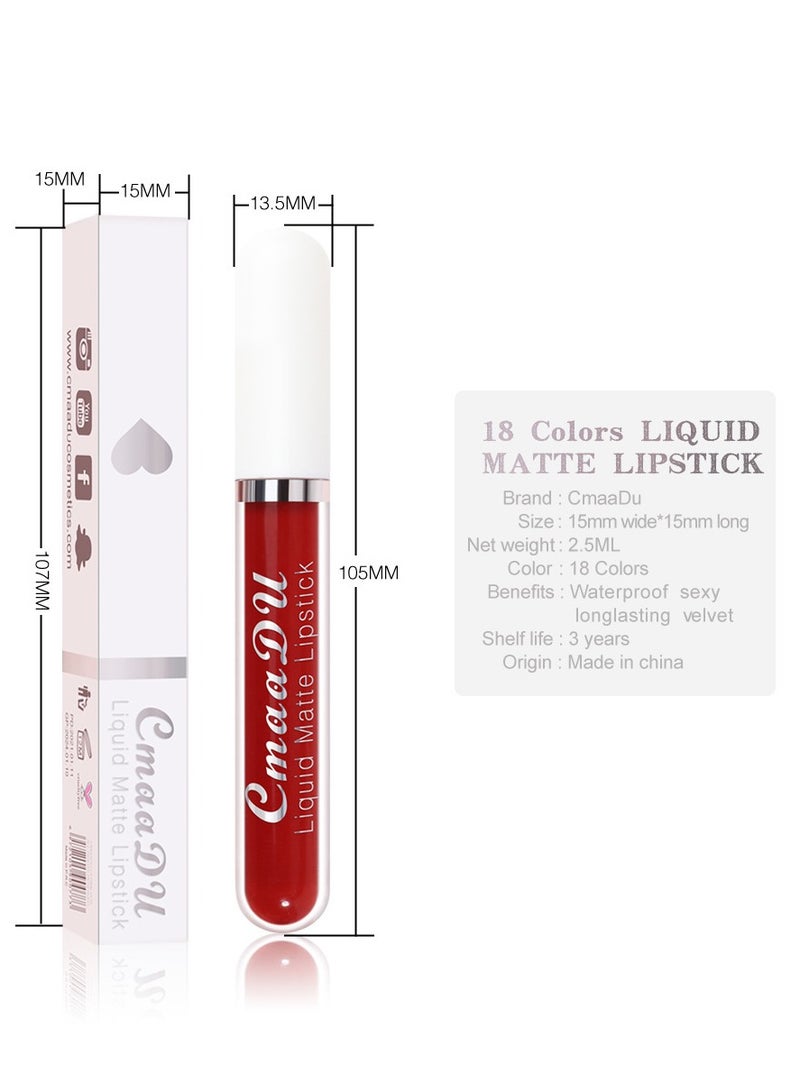 1pc Liquid Lipstick Lip Gloss, Waterproof Nude Lipstick, Non Fade Long Lasting Color Matte, Natural Formula Hydrating Lip Liner Pens for Multiple Occasions, (Color Matte Lip Gloss_18)