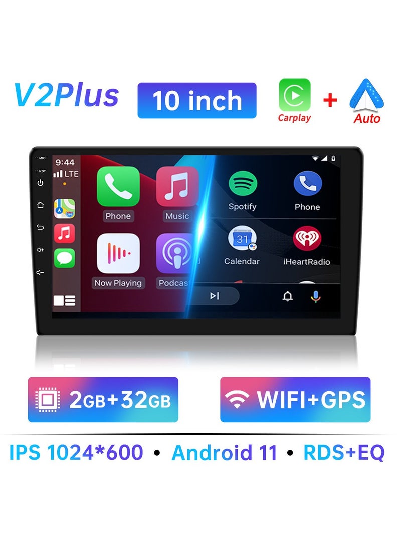 Car Audio Multimedia Player, Android Double Din Car Stereo,  10 Inch HD Touch Screen Car Radio Audio System With GPS Navigation for Hyundai Nissan Toyota Kia, (10Inch 2 32G Carplay )