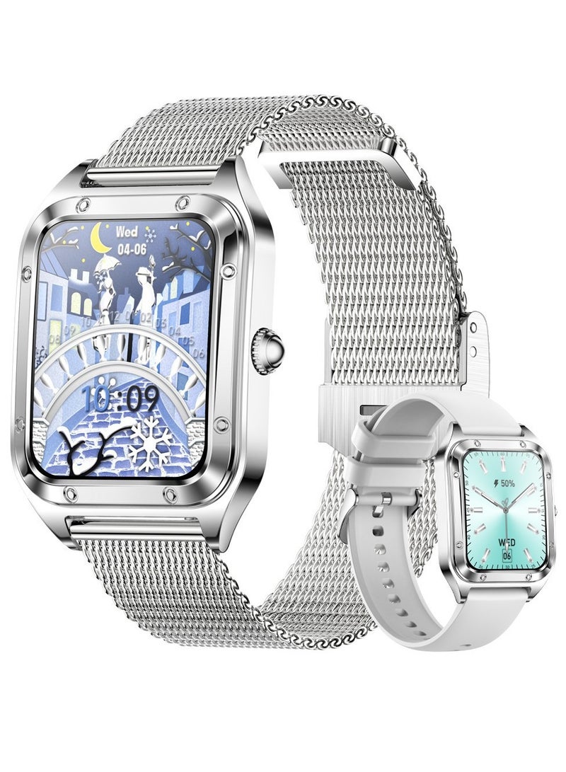 Women Smart Watch, Metal Straps Intelligent Multifunctional Bluetooth Call Watch, Heart Rate Oxygen Monitoring Smart Watch For Women Girls Teens, Ideal For Gift, (Silver Mesh Belt)