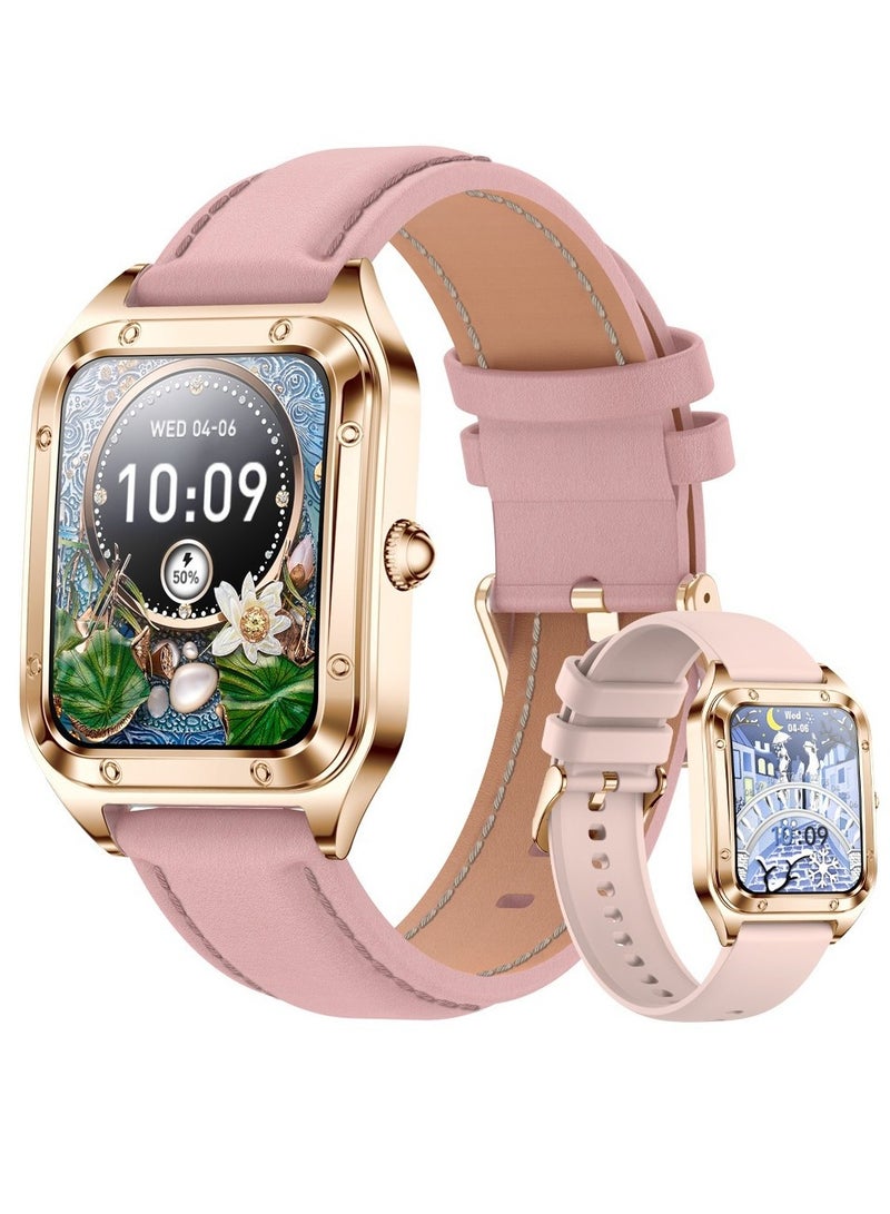Women Smart Watch, Metal Straps Intelligent Multifunctional Bluetooth Call Watch, Heart Rate Oxygen Monitoring Smart Watch For Women Girls Teens, Ideal For Gift, (Belt Rose Shell + Apricot Tape)