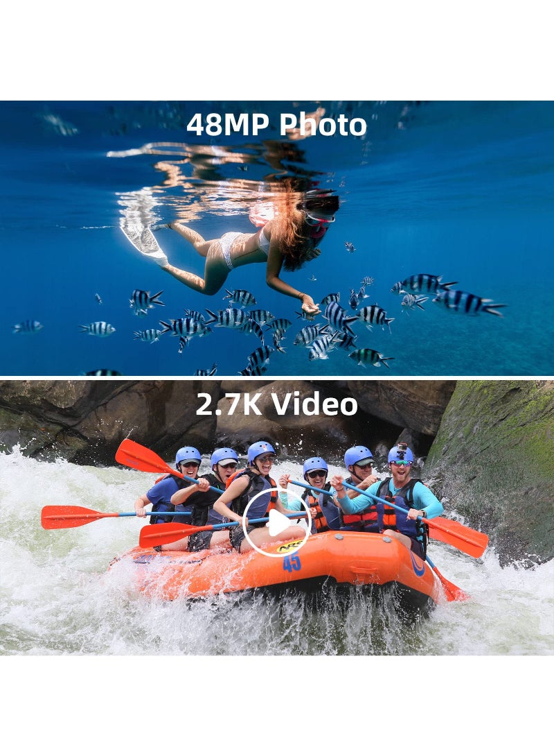 Waterproof Digital Camera 2.7K 48Mp Full HD Video Recorder Selfie Dual Screens Underwater 10FT Compact Camera For Snorkeling