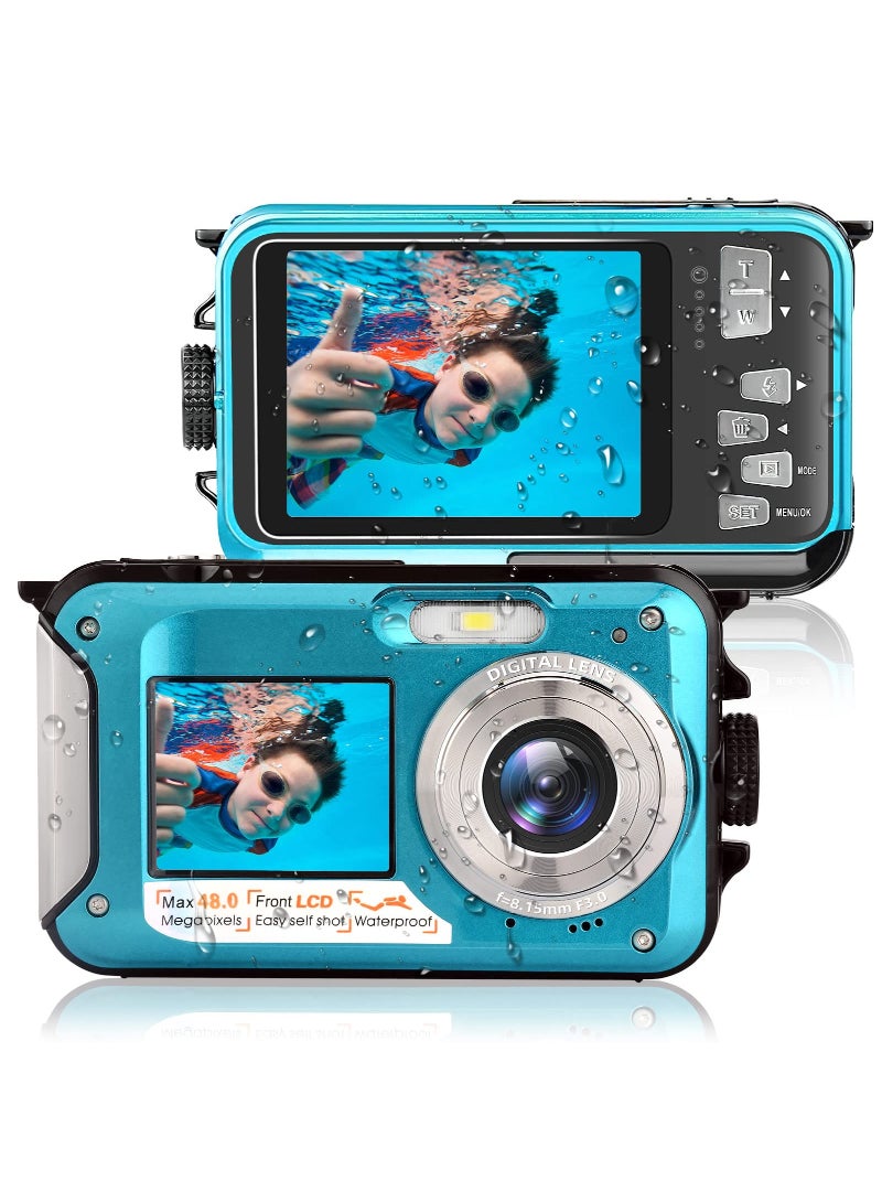Waterproof Digital Camera 2.7K 48Mp Full HD Video Recorder Selfie Dual Screens Underwater 10FT Compact Camera For Snorkeling
