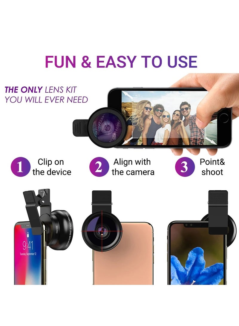 Cell Phone Camera Lens, 2 In 1 Cell Phone Clip-on Lens, 37mm 0.45x Super Wide Angle Lens With 12.5x Super Macro Lens  For iPhone Samsung And Most Of Android Smartphone