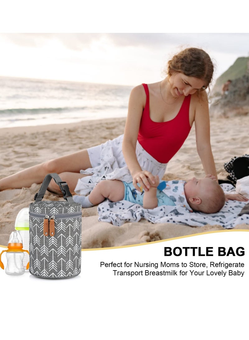 Bottle Bag Breastmilk Cooler Bag Travel, Insulated Baby Bottle Cooler Tote Bags, Baby Bottle Bag with Shoulder Strap for Nursing Mom Daycare, Cream, dark gray