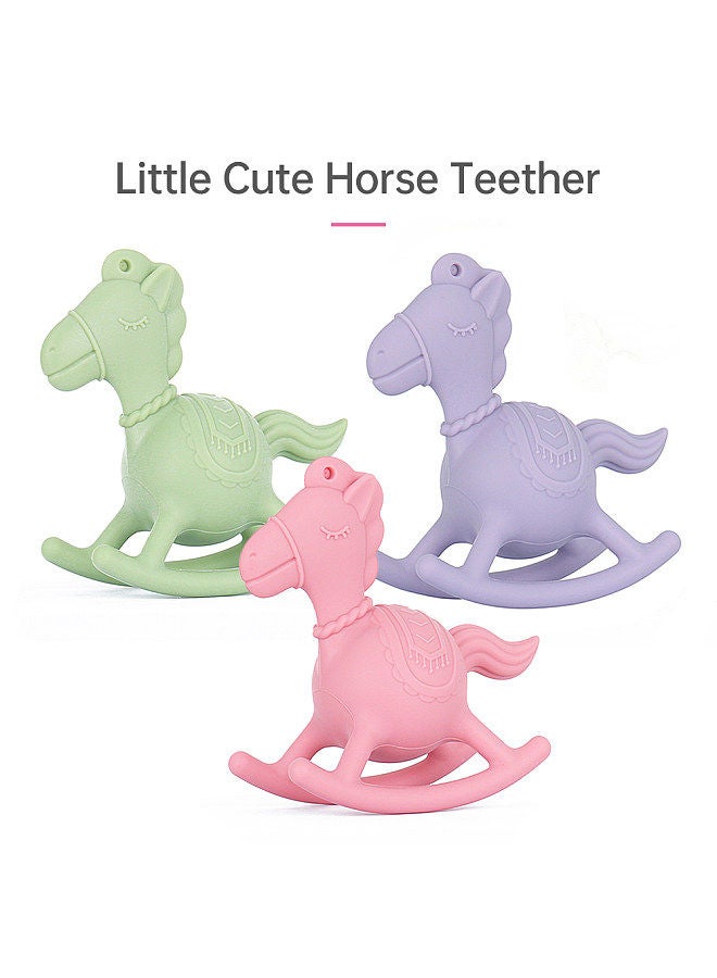 Silicone Baby Teether Rocking Horse Teether Teething Toys Soft Teething Pacifier for Infants 3+ Months Making Fun Sound