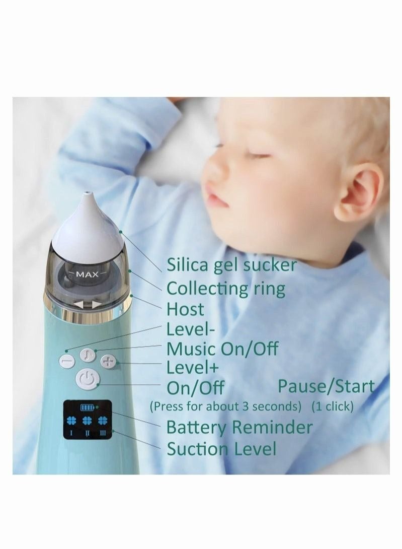 Electric Baby Nasal Aspirator - 4 Silicone Tips, 3 Suction Levels, Soothing Music, Rechargeable & Portable - Clear Congestion in Newborns and Toddlers