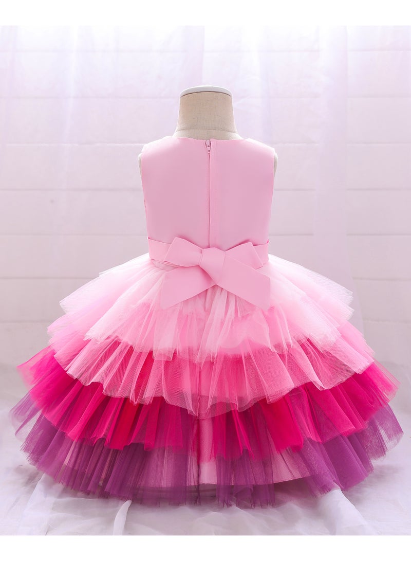Toddler Girls Bow Front Ombre Layered Gown Dress