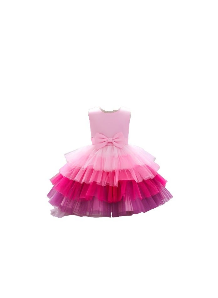 Toddler Girls Bow Front Ombre Layered Gown Dress