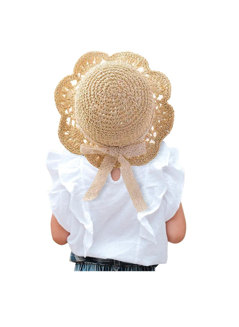 Baby Sun Hat, Baby Straw Hat, Baby Girl Straw Hat, Baby Girl Sun Hat, Toddler Summer Sun Cap with Bow, Baby Beach Hat, Foldable Beach Sun Protection Hats for 2-6 Years, Beige