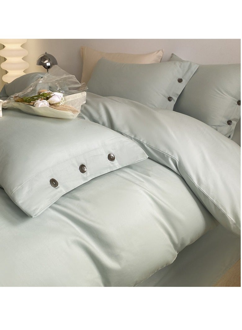 Bed Cover Set, Soft Luxurious Pure Bedsheet Set, Long-staple Cotton Simple Solid Color Bed Sheet Quilt Cover Bedding Twill Cotton Set, ( Van star blue color, 1.5m bed sheet four-piece set)
