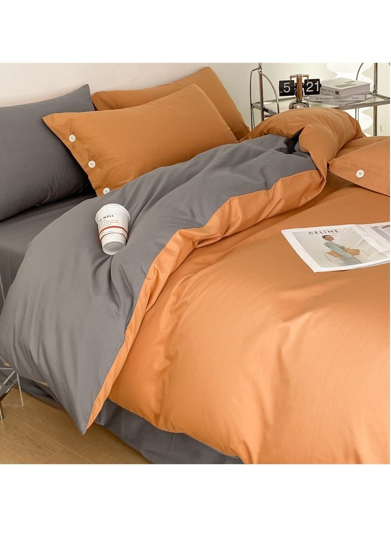 Bed Cover Set, Soft Luxurious Pure Bedsheet Set, Long-staple Cotton Simple Solid Color Bed Sheet Quilt Cover Bedding Twill Cotton Set,( pumpkin orange, 1.8m Bed Sheet Four-piece Set)