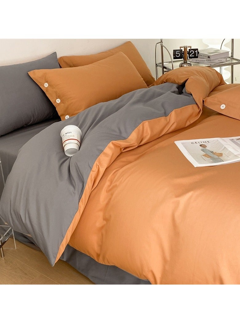 Bed Cover Set, Soft Luxurious Pure Bedsheet Set, Long-staple Cotton Simple Solid Color Bed Sheet Quilt Cover Bedding Twill Cotton Set, ( pumpkin orange, 1.5m bed sheet four-piece set)