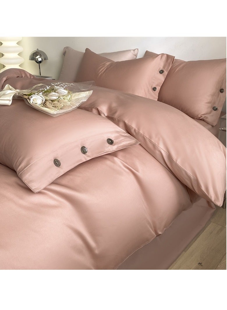 Bed Cover Set, Soft Luxurious Pure Bedsheet Set, Long-staple Cotton Simple Solid Color Bed Sheet Quilt Cover Bedding Twill Cotton Set, (Light bean paste color, 1.5m bed sheet four-piece set)