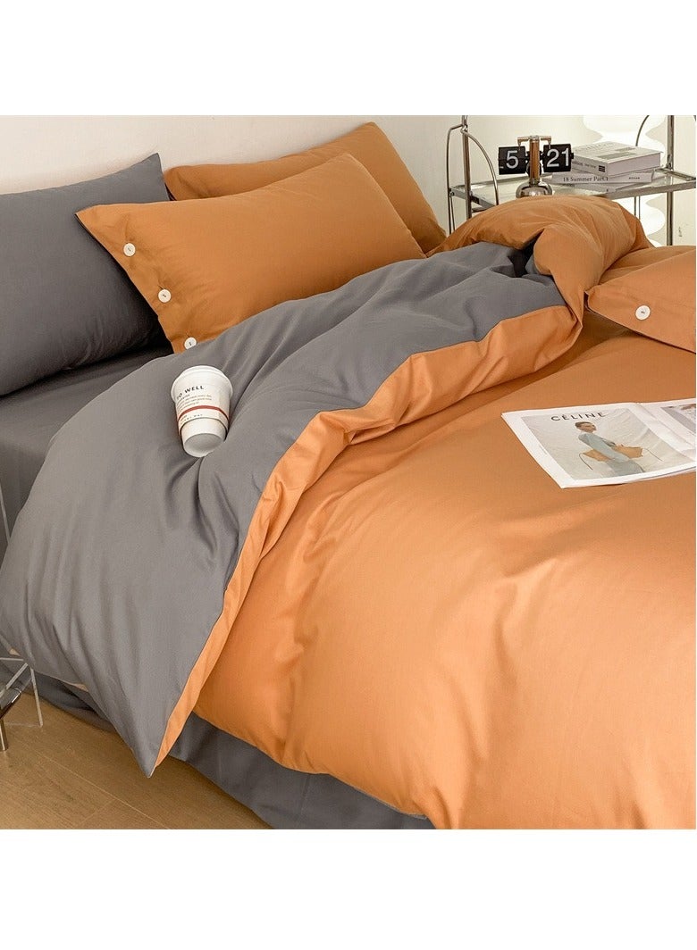 Bed Cover Set, Soft Luxurious Pure Bedsheet Set, Long-staple Cotton Simple Solid Color Bed Sheet Quilt Cover Bedding Twill Cotton Set, (pumpkin orange, 1.5m fitted sheet set of four)