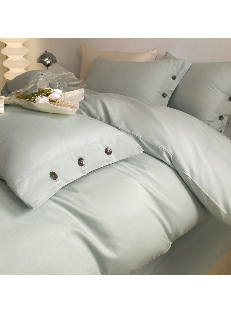 Bed Cover Set, Soft Luxurious Pure Bedsheet Set, Long-staple Cotton Simple Solid Color Bed Sheet Quilt Cover Bedding Twill Cotton Set,( Van star blue color, 1.8m Bed Sheet Four-piece Set)