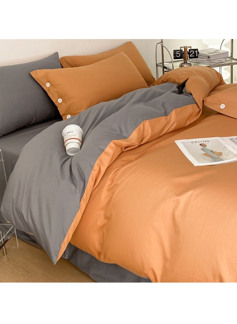 Bed Cover Set, Soft Luxurious Pure Bedsheet Set, Long-staple Cotton Simple Solid Color Bed Sheet Quilt Cover Bedding Twill Cotton Set, (pumpkin orange, 1.2m Bed Sheet Three-piece Set )