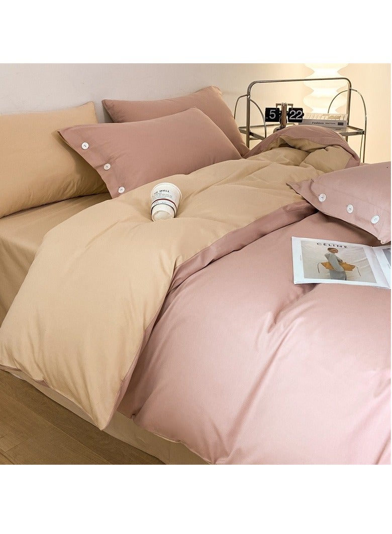 Bed Cover Set, Soft Luxurious Pure Bedsheet Set, Long-staple Cotton Simple Solid Color Bed Sheet Quilt Cover Bedding Twill Cotton Set,( Elegant pink, 1.8m Bed Sheet Four-piece Set)