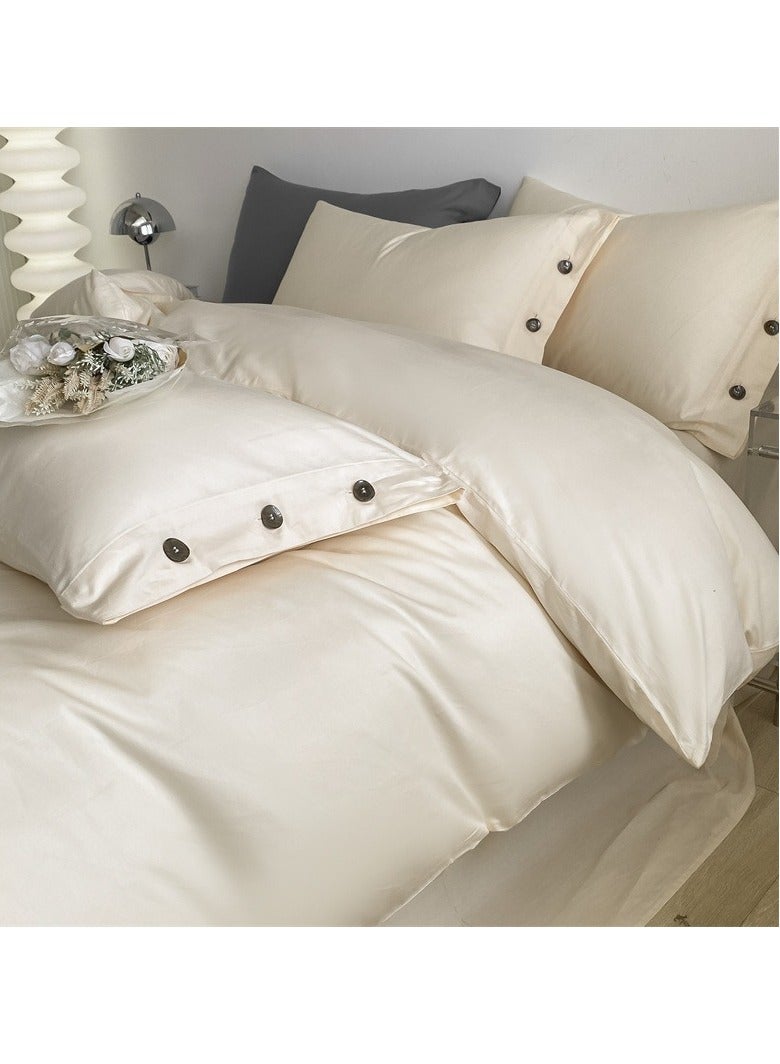 Bed Cover Set, Soft Luxurious Pure Bedsheet Set, Long-staple Cotton Simple Solid Color Bed Sheet Quilt Cover Bedding Twill Cotton Set, (milkshake white, 1.5m bed sheet four-piece set)