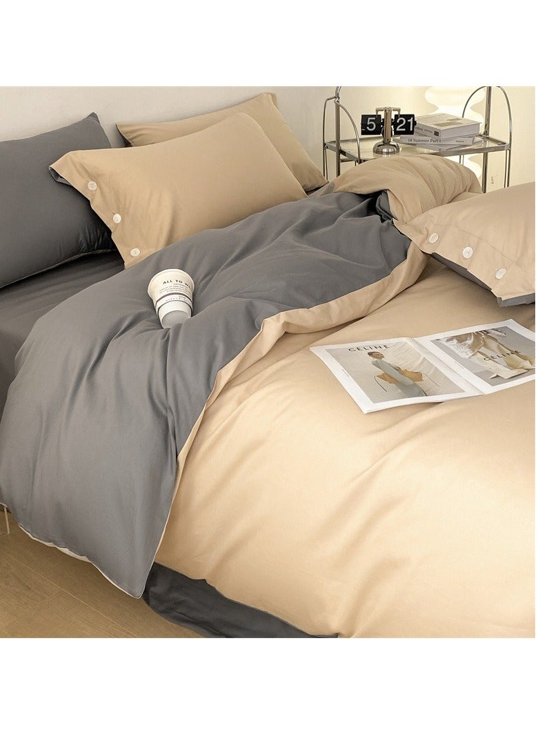 Bed Cover Set, Soft Luxurious Pure Bedsheet Set, Long-staple Cotton Simple Solid Color Bed Sheet Quilt Cover Bedding Twill Cotton Set, ( milk tea, 2.0m bed sheet four-piece set)