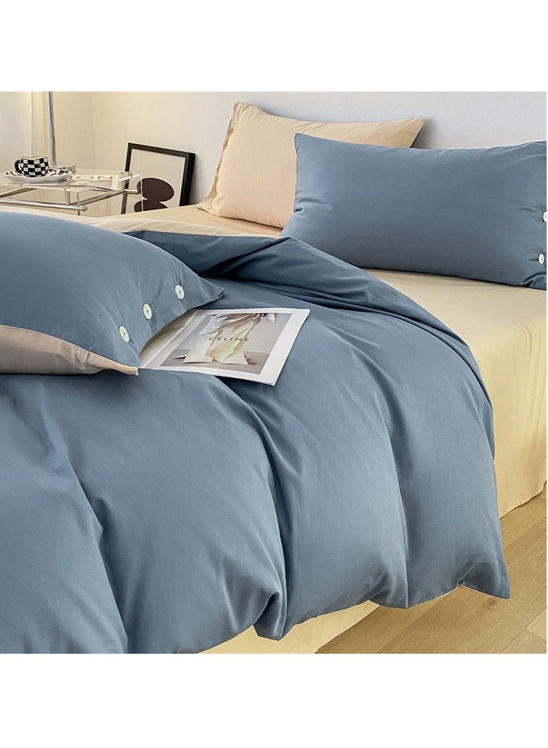 Bed Cover Set, Soft Luxurious Pure Bedsheet Set, Long-staple Cotton Simple Solid Color Bed Sheet Quilt Cover Bedding Twill Cotton Set, ( Milkshake white + bluebell, 2.0m bed sheet four-piece set)