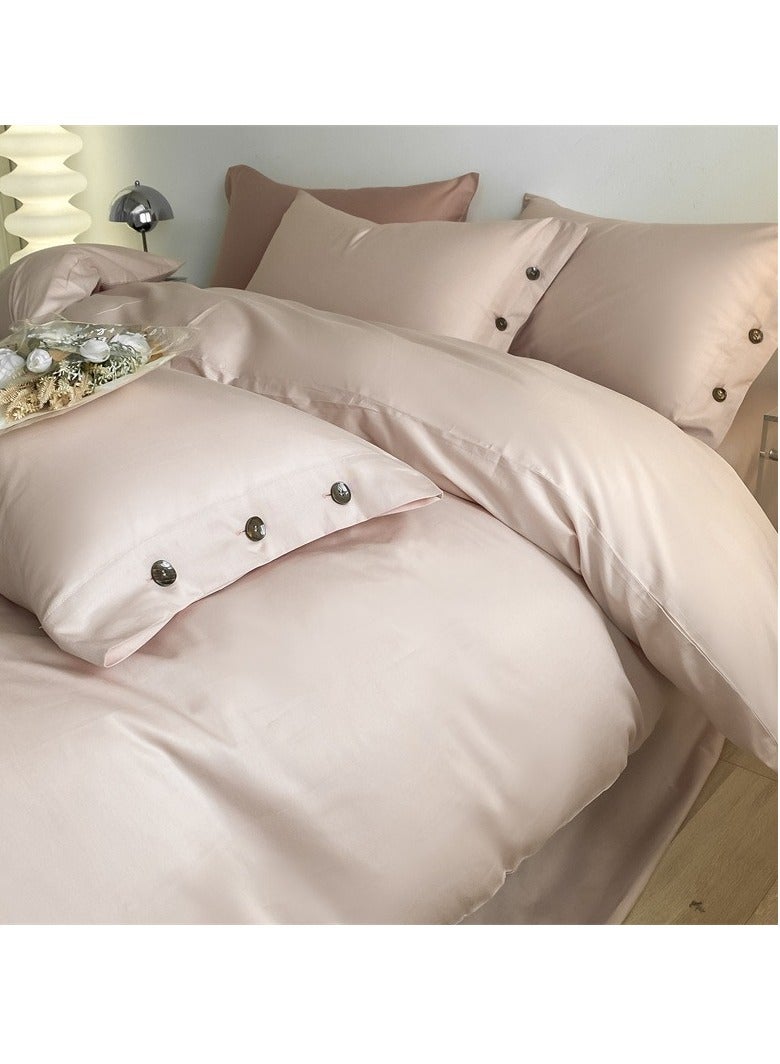 Bed Cover Set, Soft Luxurious Pure Bedsheet Set, Long-staple Cotton Simple Solid Color Bed Sheet Quilt Cover Bedding Twill Cotton Set, (cream pink, 1.5m bed sheet four-piece set)