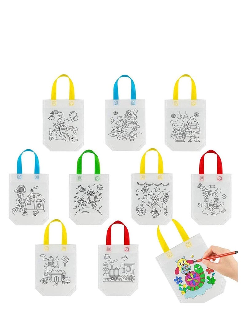 20 Pack Graffiti Bag Non-Woven DIY Kids Party Tote Bag Eco Pattern Coloring Crafts Self Paint for Arts Color Filling Gifts(10 Random Themes)