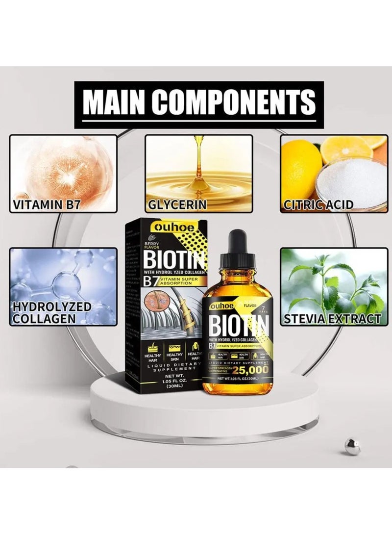 Liquid Biotin And Collagen Drops, 30ml Hair Strengthening B7 Vitamin Oil, Biotin Liquid Drops Essential Oil Supports Glowing Skin, Healthy Hair And Nail Growth
