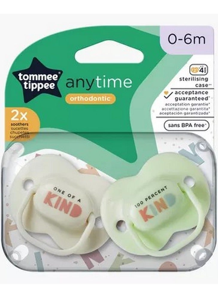 2 Piece Assorted Anytime Orthodontic Soother Set 06 Months