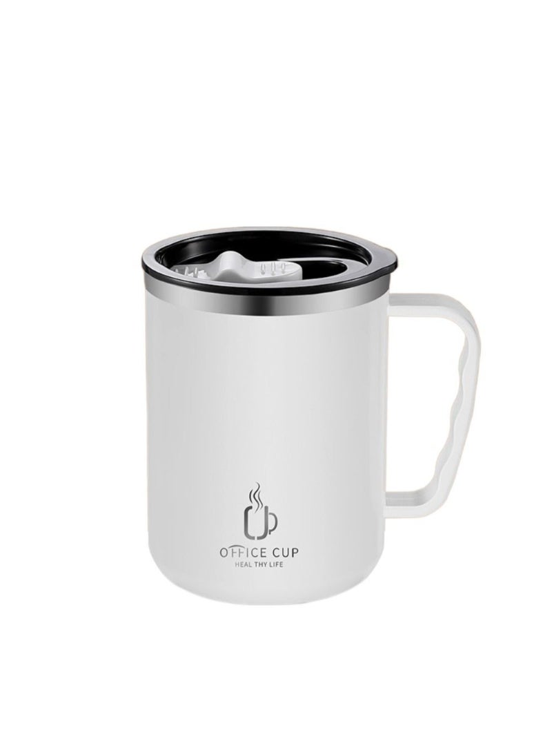 Stainless Steel Double Layers Coffee Mug Milk Cup With Plastic Lid And Handle 500ml White