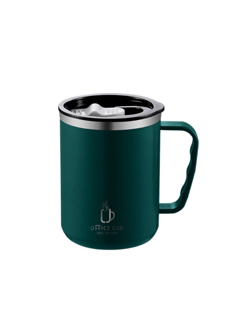 Stainless Steel Double Layers Coffee Mug Milk Cup With Plastic Lid And Handle 500ml Green