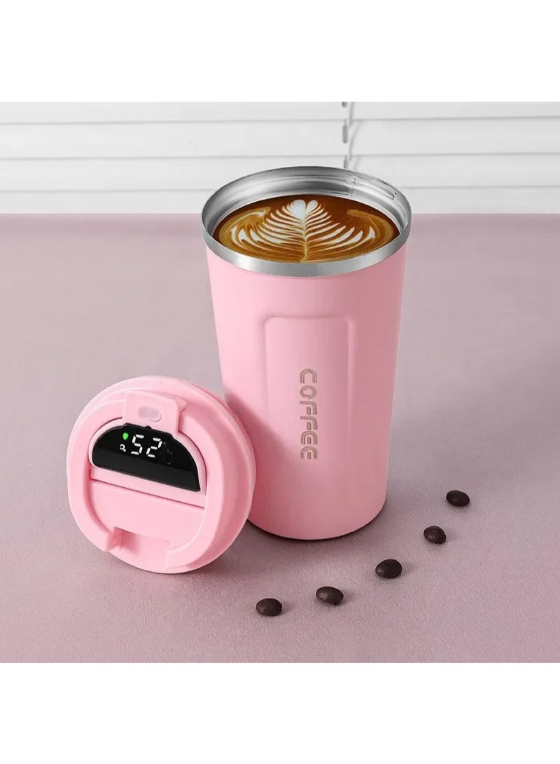 Digital Display Stainless Steel Coffee Cup Thermal Mug Office Termica Cafe Copo Travel Insulated Bottle 510ml Pink