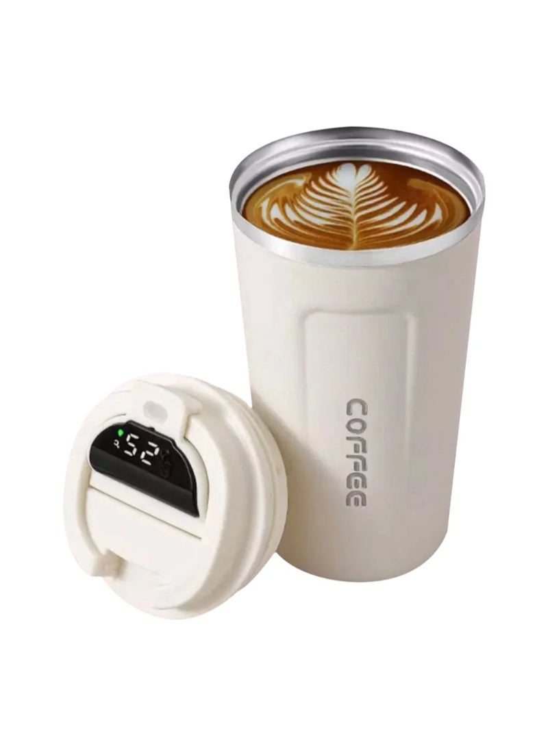 Digital Display Stainless Steel Coffee Cup Thermal Mug Office Termica Cafe Copo Travel Insulated Bottle 510ml White