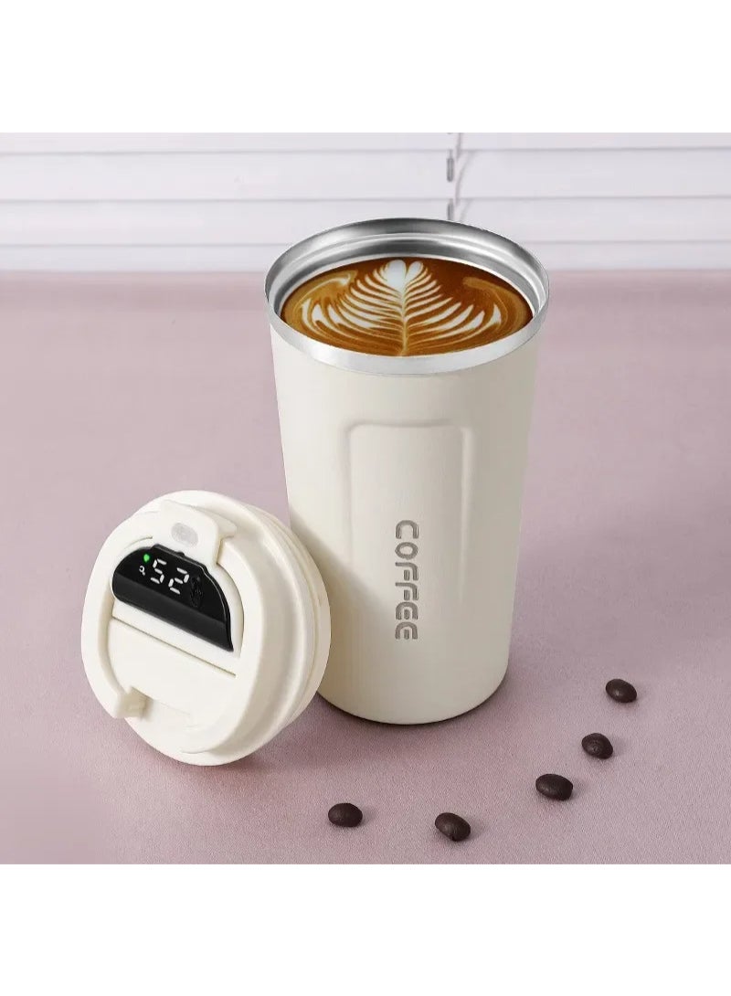 Digital Display Stainless Steel Coffee Cup Thermal Mug Office Termica Cafe Copo Travel Insulated Bottle 510ml White