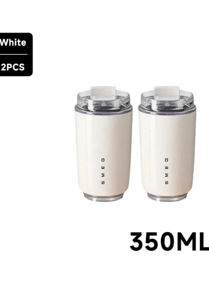 Coffee Mug, Vacuum Insulated Travel Mug, Spill Proof Leakproof Tumbler With Lid, Double Wall Vacuum Insulation Flask for Hot And Cold Drinks At Home, Office, Car, (2pc White)