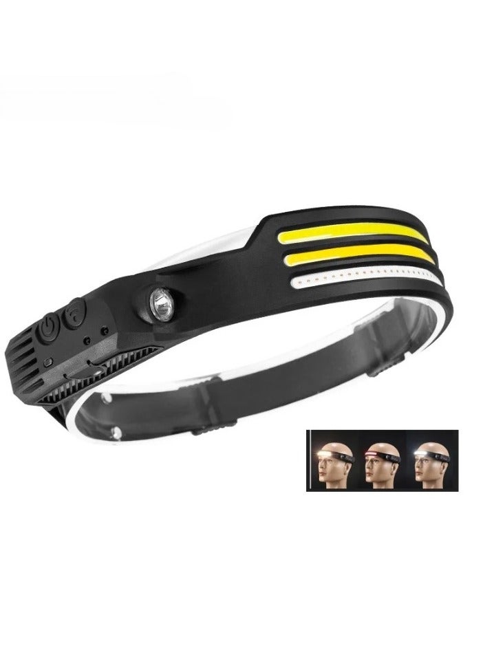 LED Headlamp With Multi Gears, Led Rechargeable Headlamp With XPE LED Sidelamp And Motion Sensor, Induction COB Head Torch For Outdoor Camping Running Hiking Fishing, (No3(White, Red, Yellow))