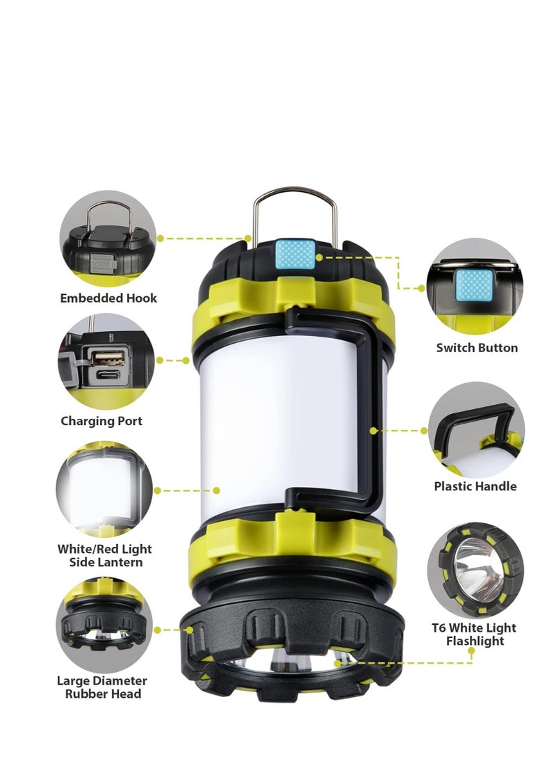 Rechargeable Camping Lantern, Outdoor Led Camping Lantern, Rechargeable Flashlights with 1000LM, 6 Modes, 4000mAh Power Bank, IPX5 Waterproof Portable Emergency Camping Light for Camping, Hurricane