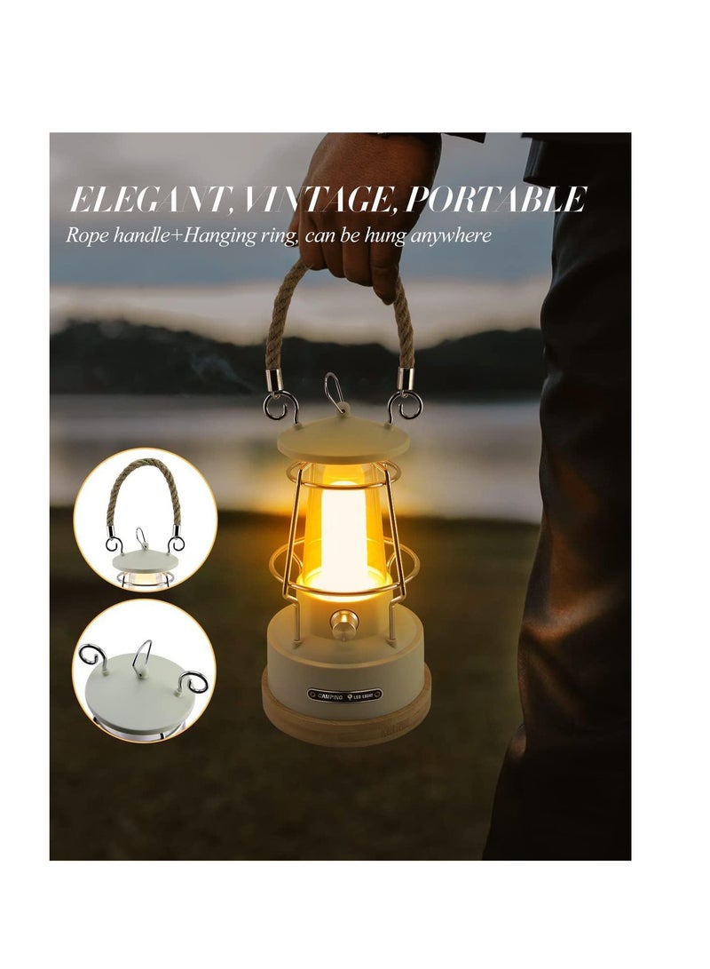 Portable LED Camping Lantern, 370LM Dimmable LED Vintage Battery Powered Lanterns, Waterproof LED Retro Camping Lights for Camping, Power Outages, Hurricane, Outdoors, Home Décor ( Rechargeable )