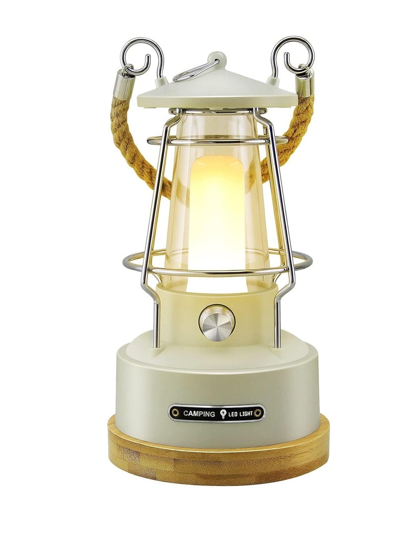 Portable LED Camping Lantern, 370LM Dimmable LED Vintage Battery Powered Lanterns, Waterproof LED Retro Camping Lights for Camping, Power Outages, Hurricane, Outdoors, Home Décor ( Rechargeable )