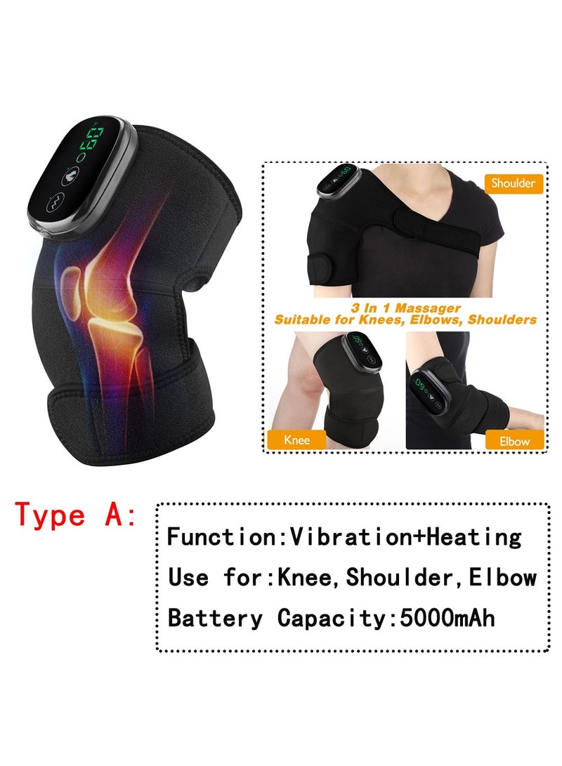 Heated Knee Brace Support, Electric Heating Knee Massager, Far Infrared Joint Physiotherapy Elbow Knee Pad, Usb Charging Vibration Massage knee pad for Knee Injury Cramps Arthritis, (Type A-Black)